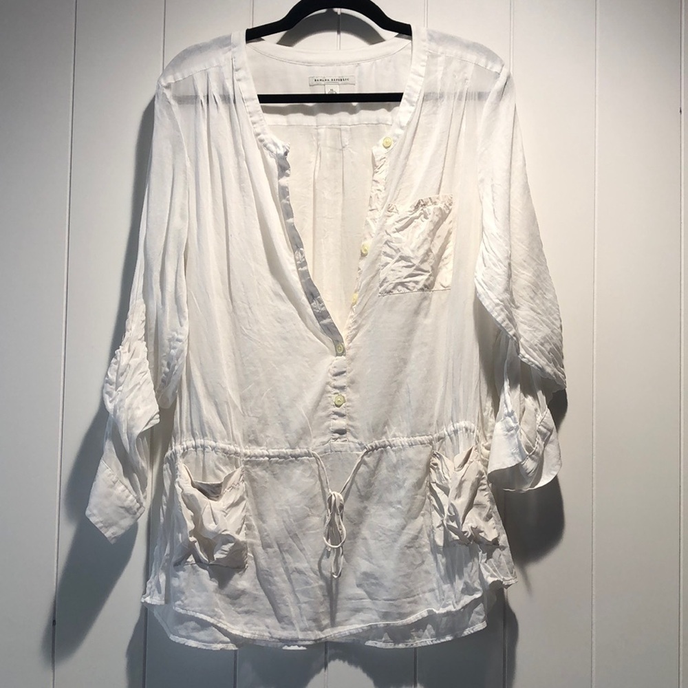 Banana Republic sheet cotton overlay top drawstring waist pockets on front XL